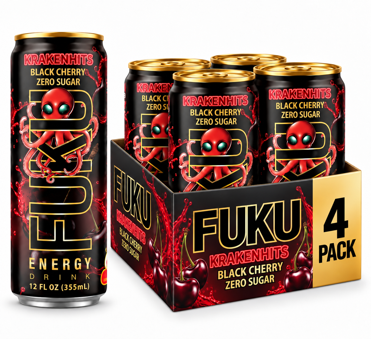 FUKU BLACK CHERRY ZERO SUGAR (4-PACK) - FREE SHIPPING
